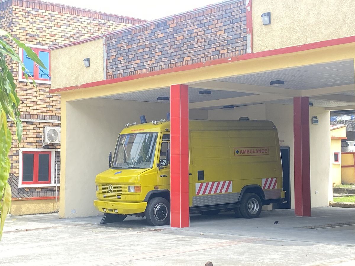 An ambulance parked at the Rivers State Fire Service headquarters
